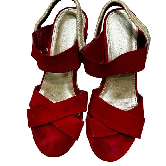 Studio Paolo Red Open Toe Espadrille Wedge Sandals Women's Size 6.5 - Picture 6 of 10